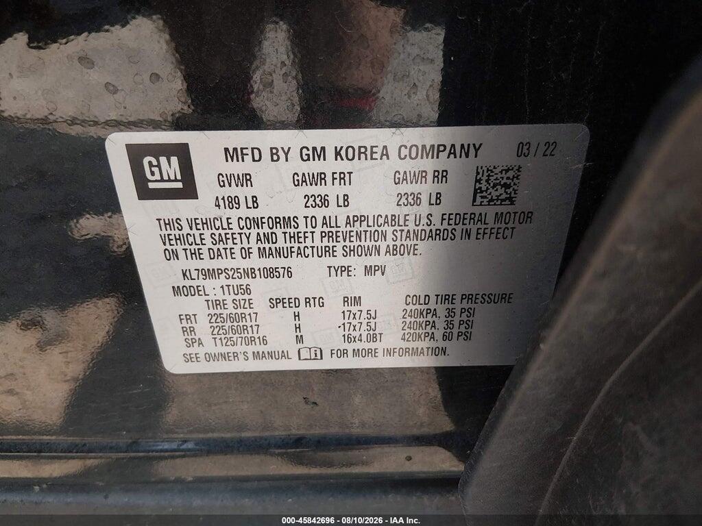 KL79MPS25NB108576 2022 CHEVROLET TRAILBLAZER photo no. 9