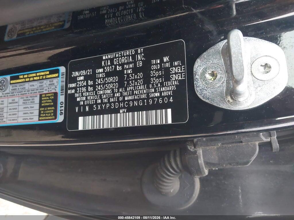 5XYP3DHC9NG197604 2022 KIA TELLURIDE photo no. 9