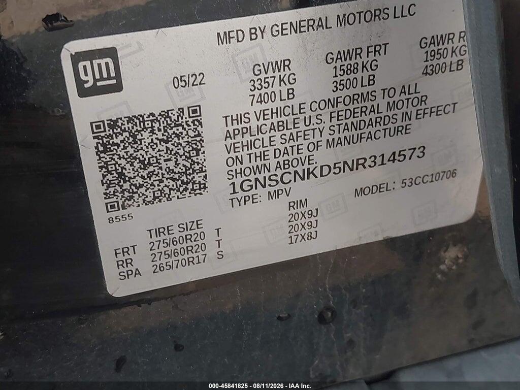 1GNSCNKD5NR314573 2022 CHEVROLET TAHOE photo no. 9