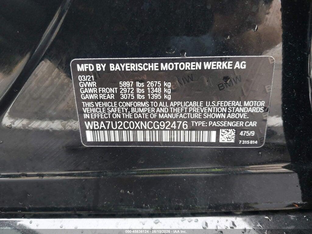 WBA7U2C0XNCG92476 2022 BMW 750 photo no. 9