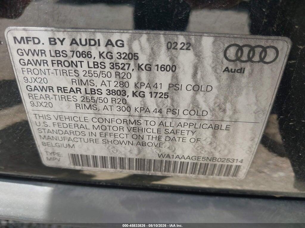 WA1AAAGE5NB025314 2022 AUDI E-TRON photo no. 9