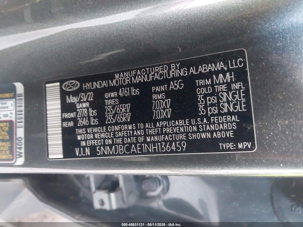 5NMJBCAE1NH136459 2022 HYUNDAI TUCSON photo no. 9