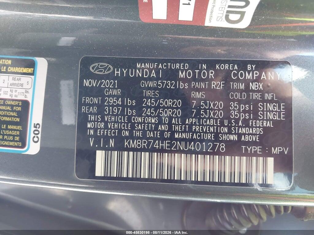 KM8R74HE2NU401278 2022 HYUNDAI PALISADE photo no. 9
