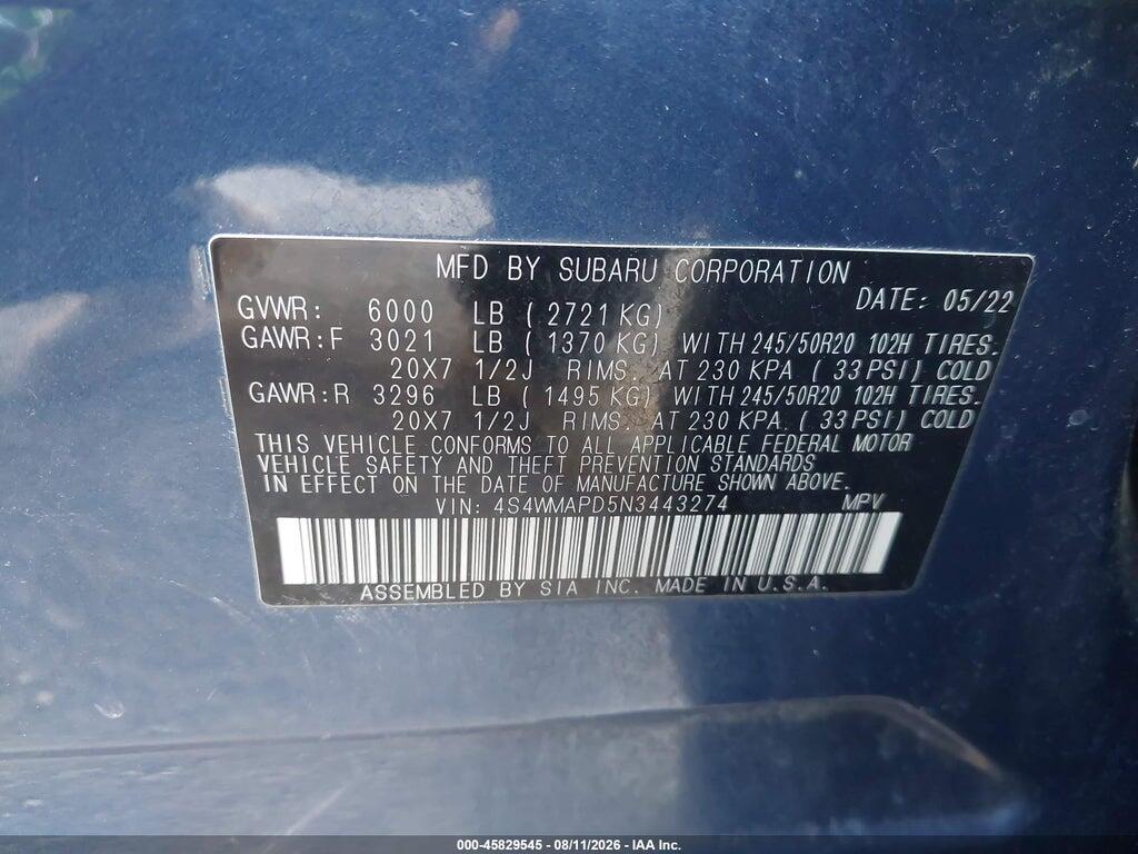 4S4WMAPD5N3443274 2022 SUBARU ASCENT photo no. 9