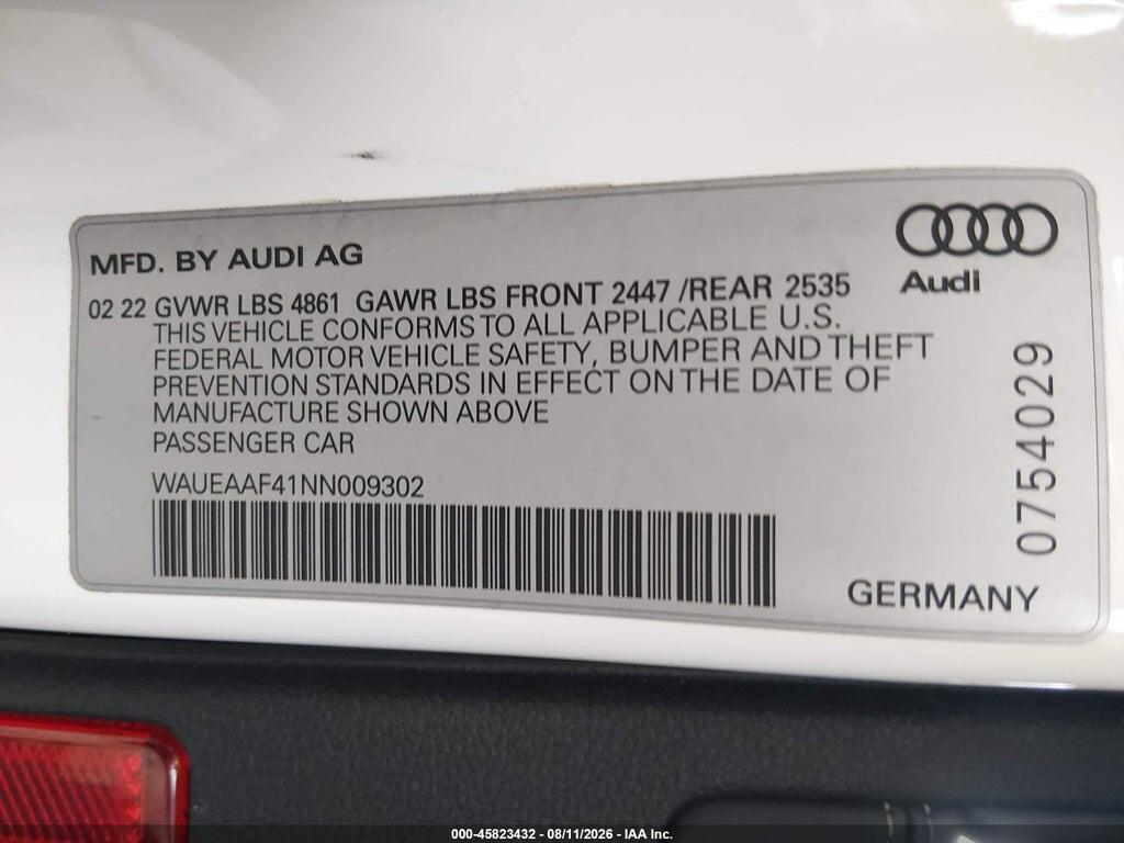 WAUEAAF41NN009302 2022 AUDI A4 photo no. 9