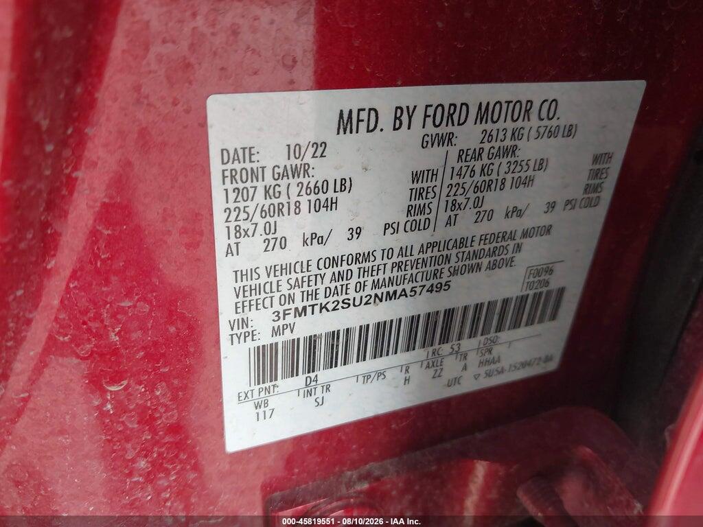 3FMTK2SU2NMA57495 2022 FORD MUSTANG MACH-E photo no. 9