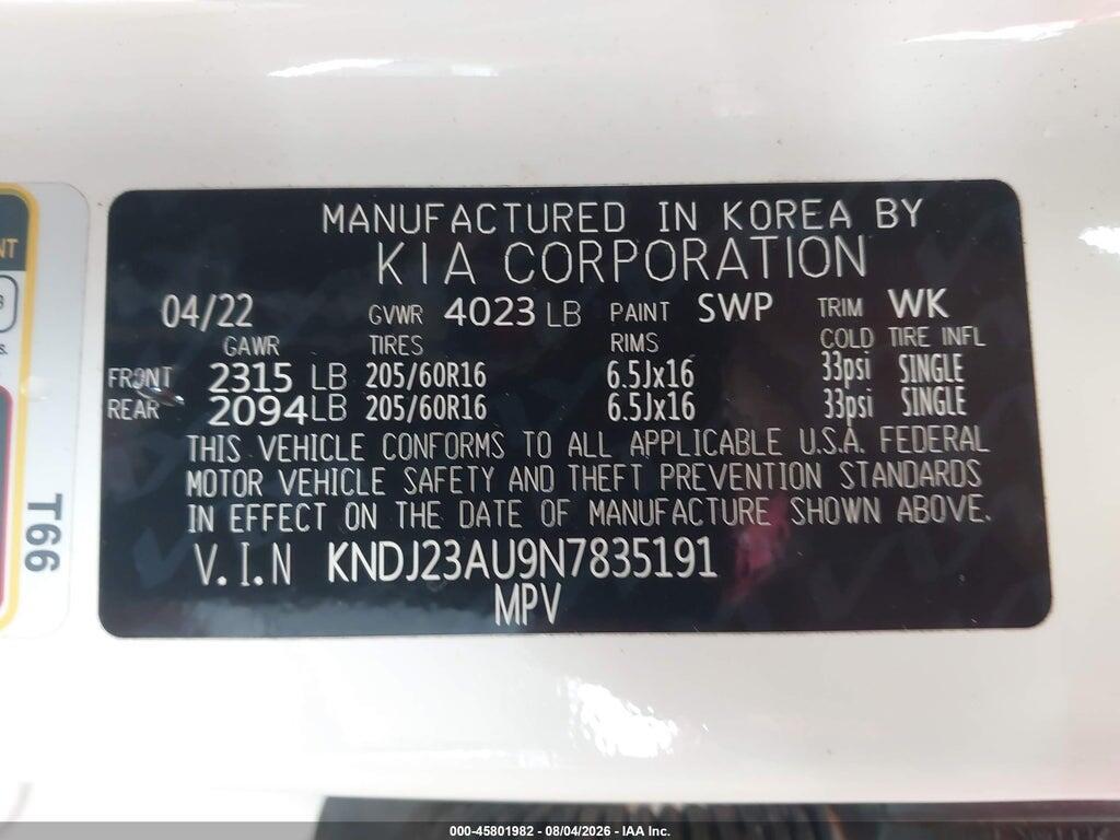 KNDJ23AU9N7835191 2022 KIA SOUL photo no. 9