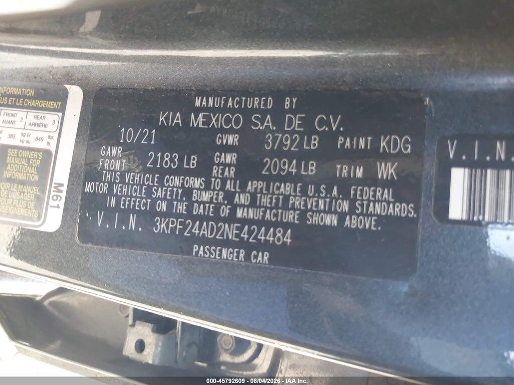 3KPF24AD2NE424484 2022 KIA FORTE photo no. 9