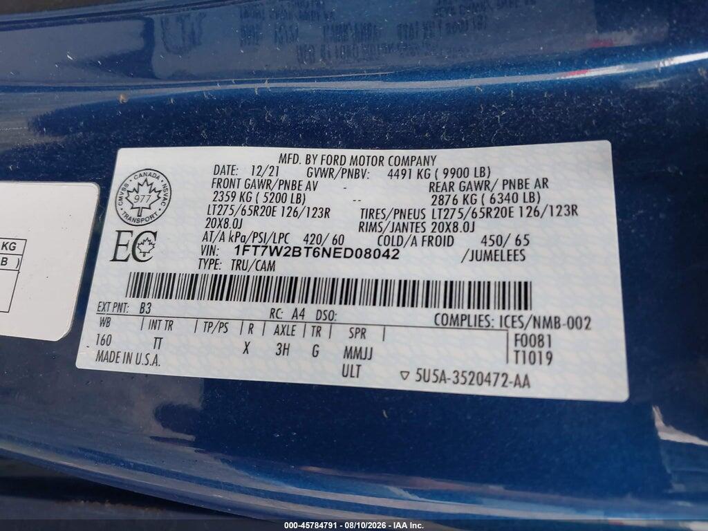 1FT7W2BT6NED08042 2022 FORD F-250 photo no. 9