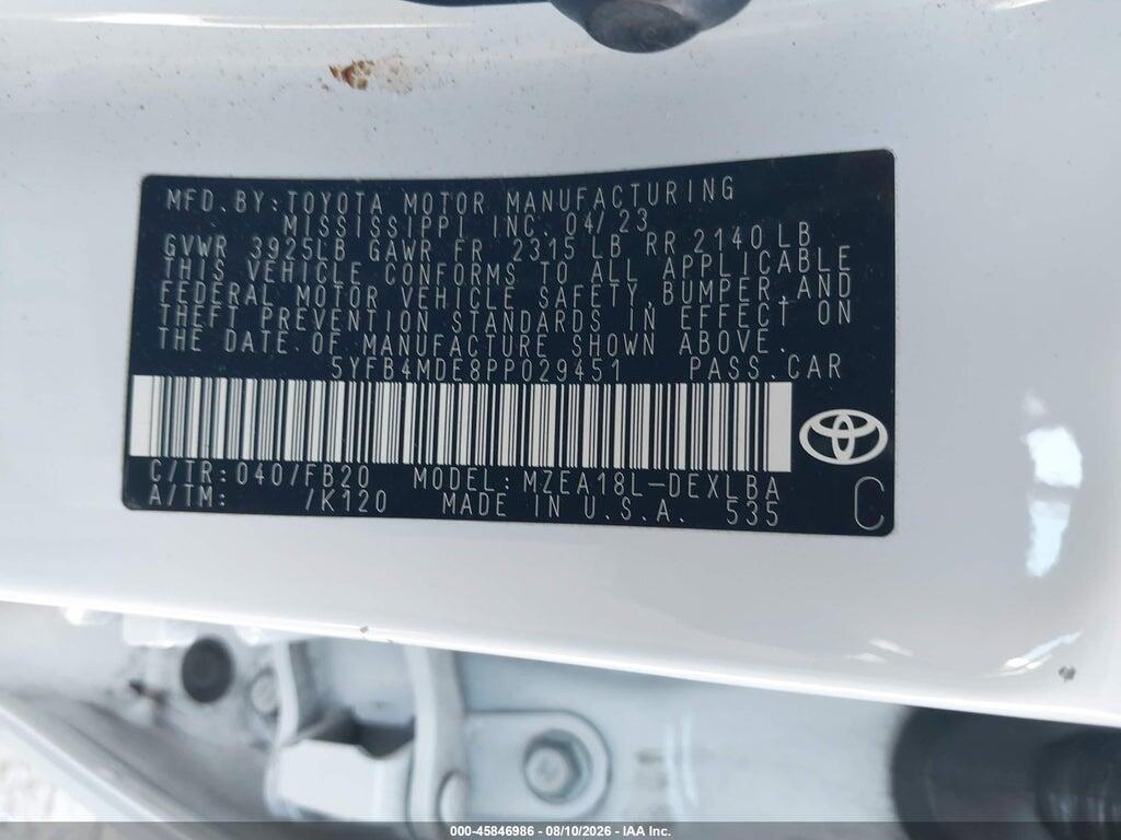 5YFB4MDE8PP029451 2023 TOYOTA COROLLA photo no. 9