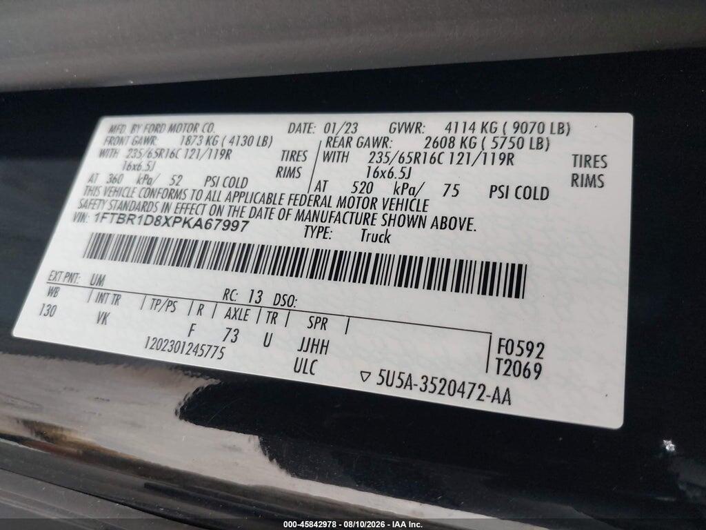 1FTBR1D8XPKA67997 2023 FORD TRANSIT-250 CREW VAN photo no. 9