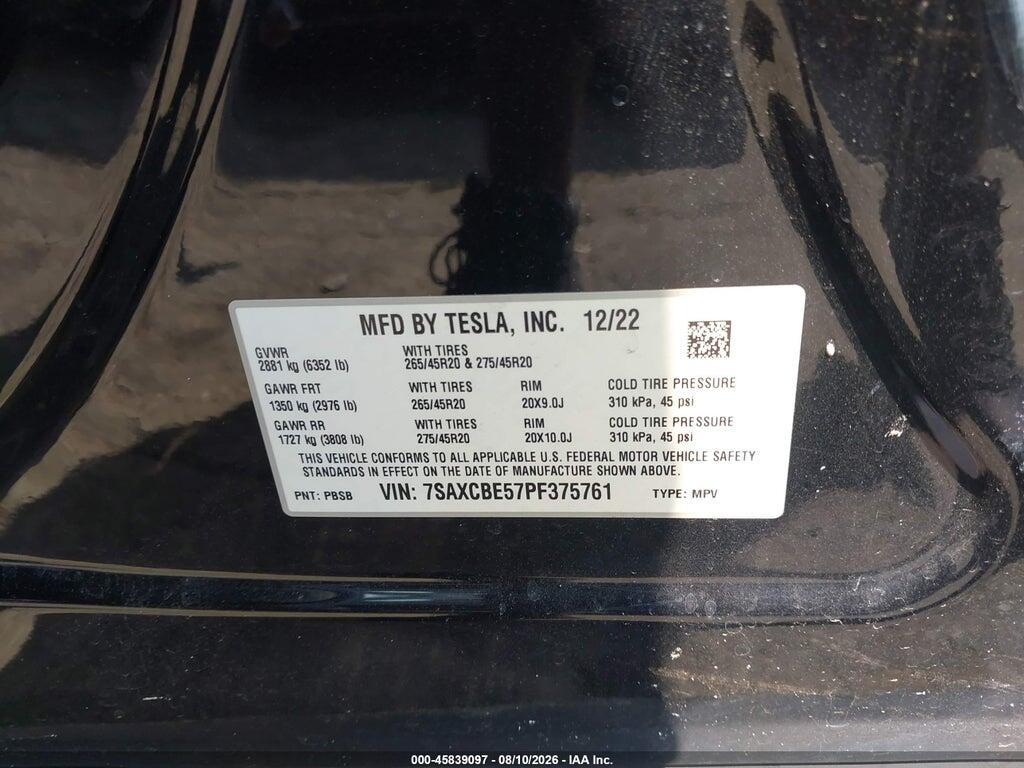 7SAXCBE57PF375761 2023 TESLA MODEL X photo no. 9