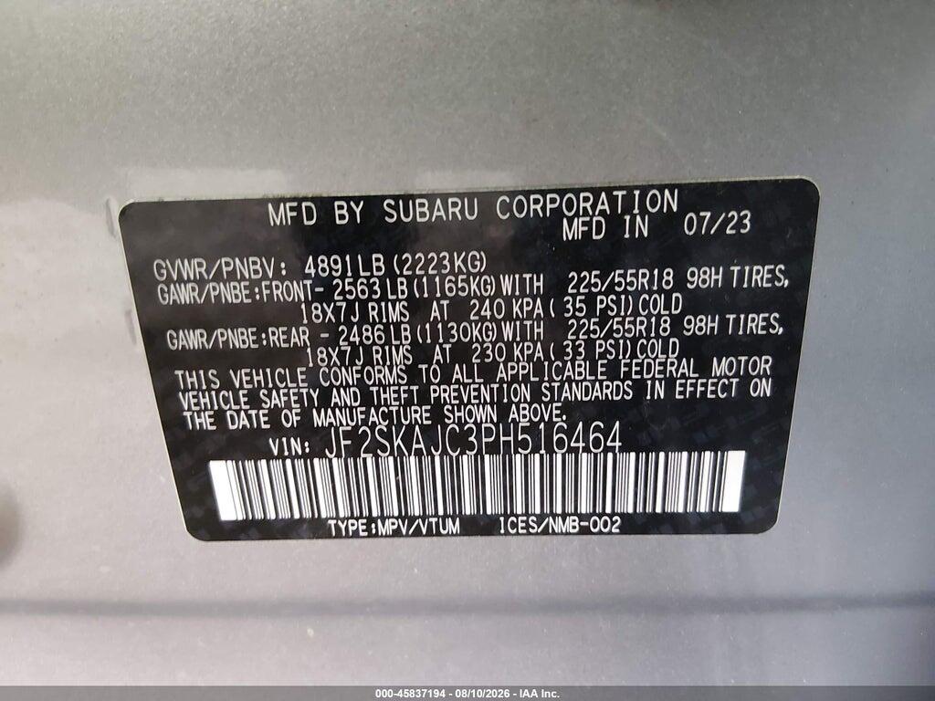 JF2SKAJC3PH516464 2023 SUBARU FORESTER photo no. 9