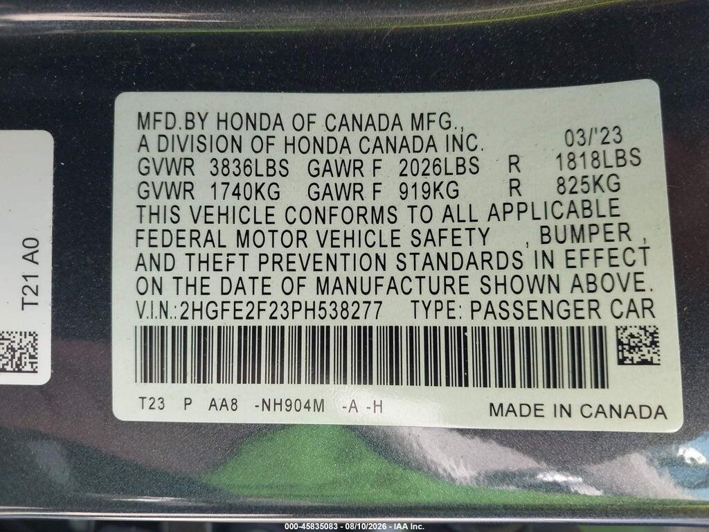 2HGFE2F23PH538277 2023 HONDA CIVIC photo no. 9