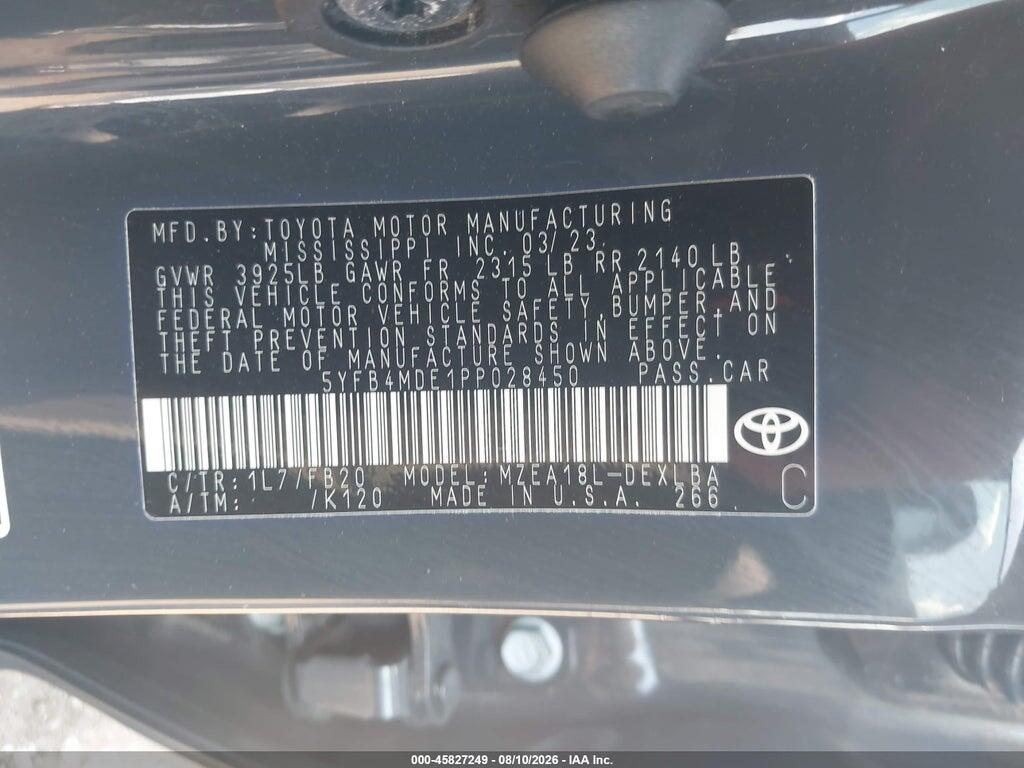 5YFB4MDE1PP028450 2023 TOYOTA COROLLA photo no. 9