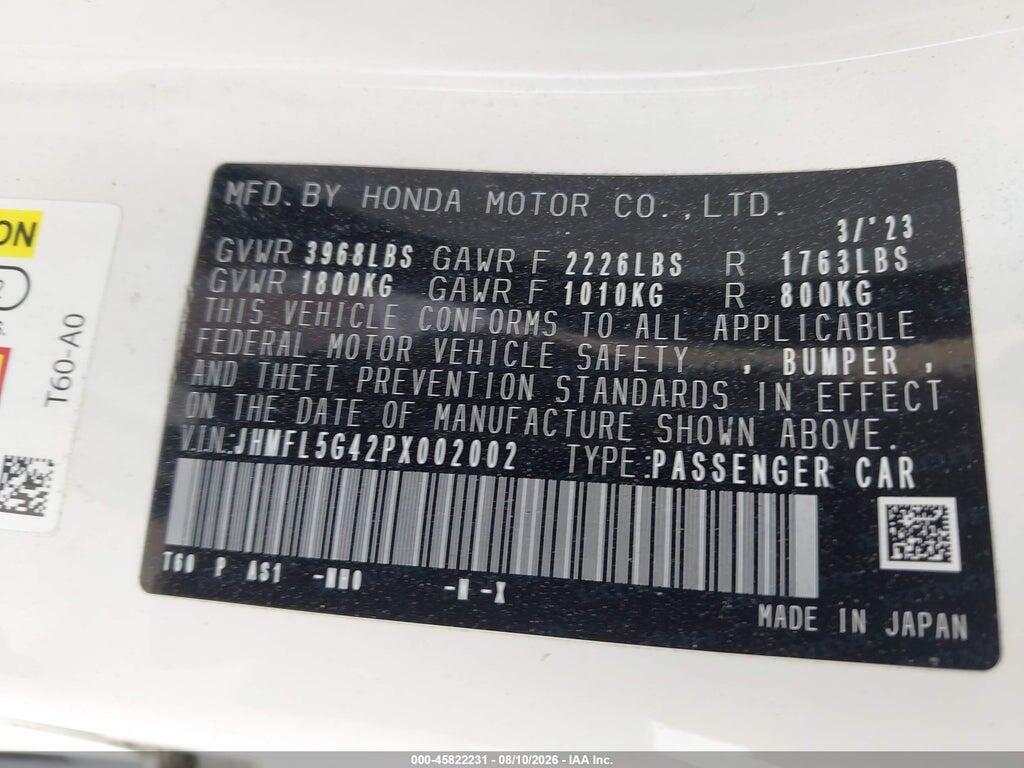 JHMFL5G42PX002002 2023 HONDA CIVIC TYPE R photo no. 9