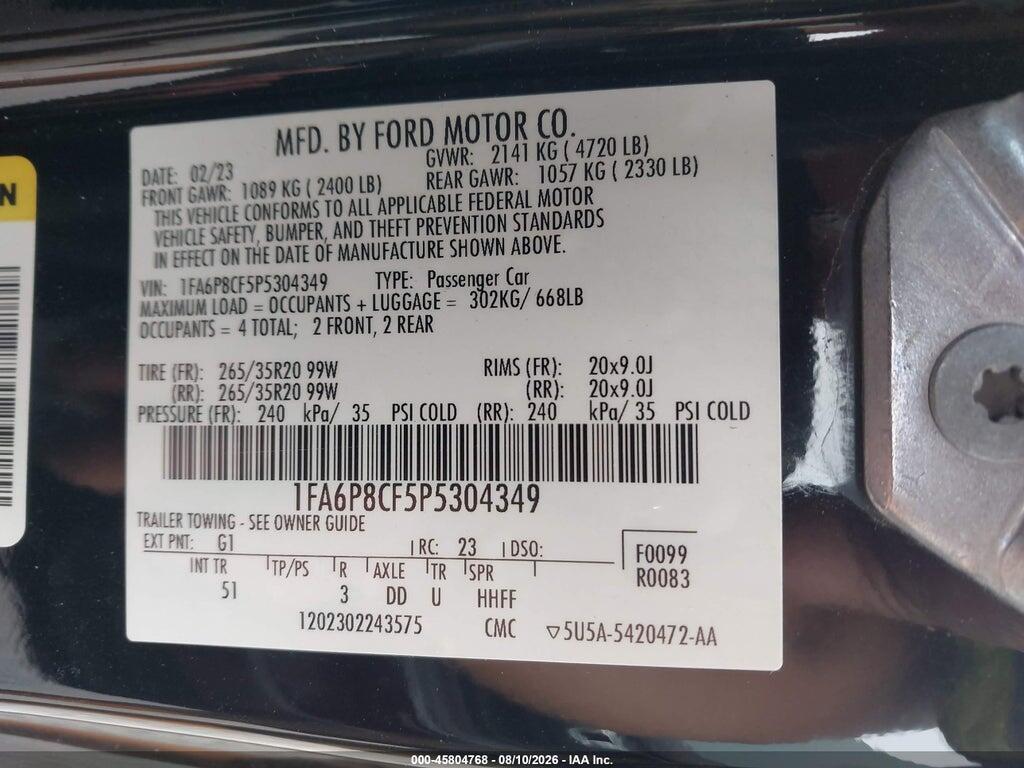 1FA6P8CF5P5304349 2023 FORD MUSTANG photo no. 9