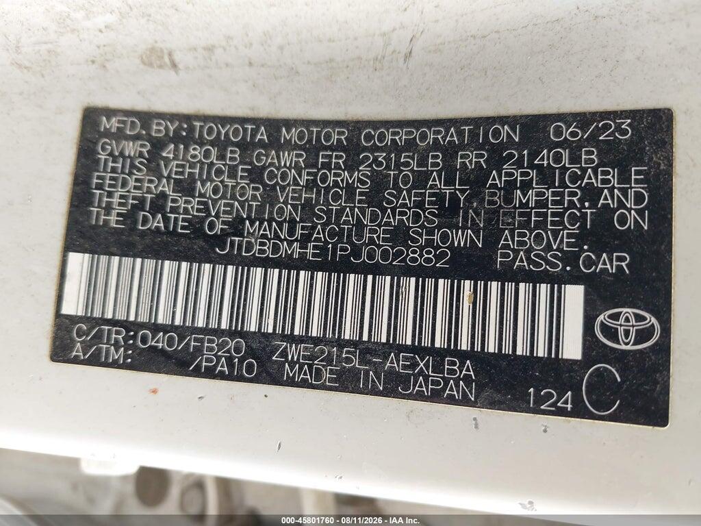 JTDBDMHE1PJ002882 2023 TOYOTA COROLLA photo no. 9