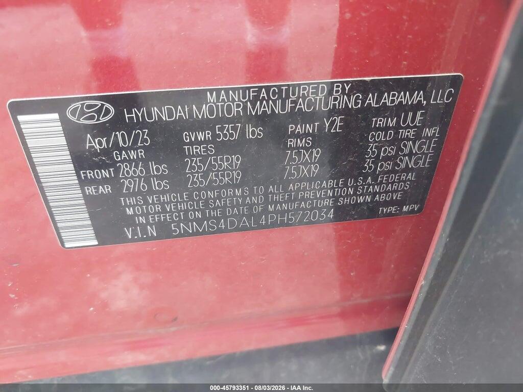 5NMS4DAL4PH572034 2023 HYUNDAI SANTA FE photo no. 9