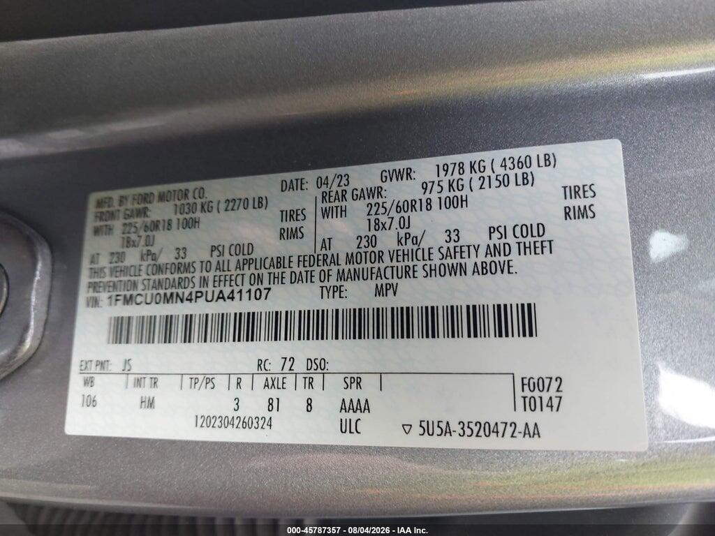 1FMCU0MN4PUA41107 2023 FORD ESCAPE photo no. 9