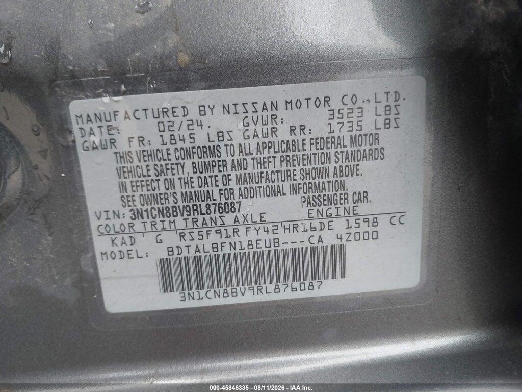 3N1CN8BV9RL876087 2024 NISSAN VERSA photo no. 9