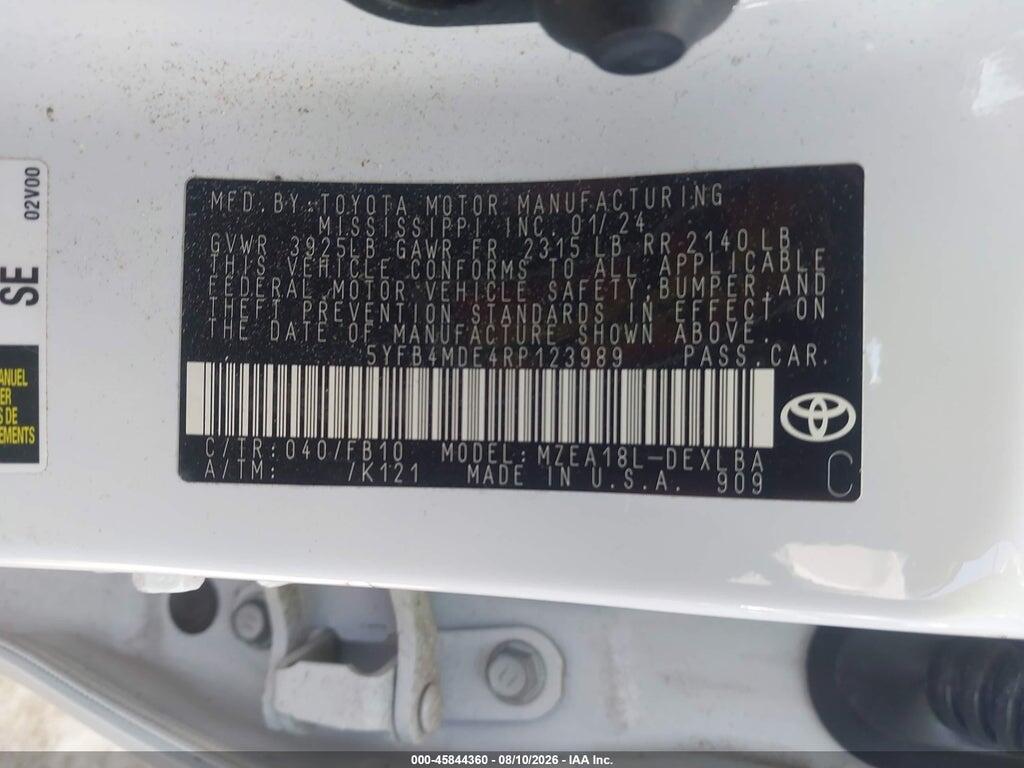 5YFB4MDE4RP123989 2024 TOYOTA COROLLA photo no. 9