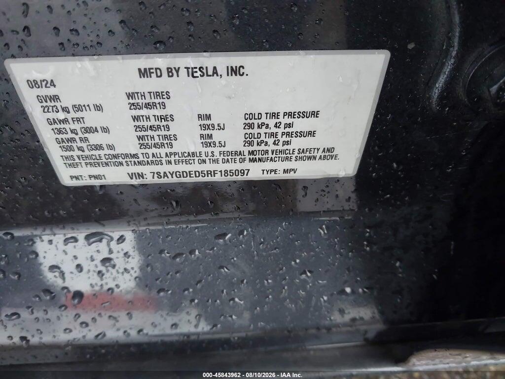 7SAYGDED5RF185097 2024 TESLA MODEL Y photo no. 9