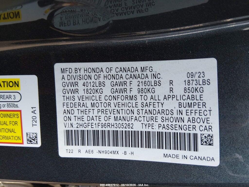 2HGFE1F96RH305262 2024 HONDA CIVIC photo no. 9
