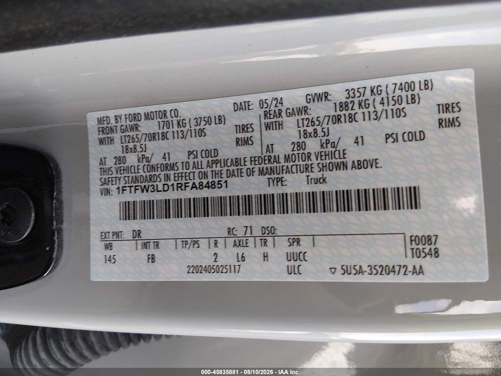 1FTFW3LD1RFA84851 2024 FORD F-150 photo no. 9
