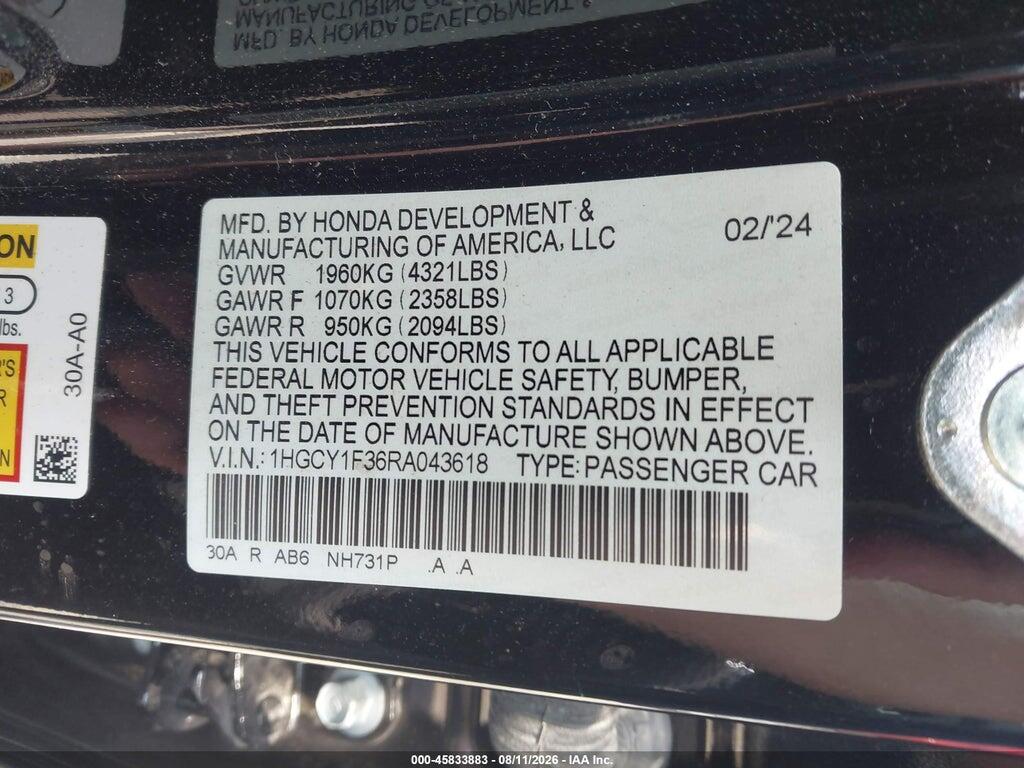1HGCY1F36RA043618 2024 HONDA ACCORD photo no. 9