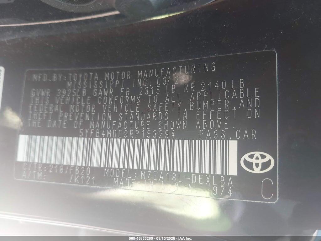 5YFB4MDE9RP153294 2024 TOYOTA COROLLA photo no. 9