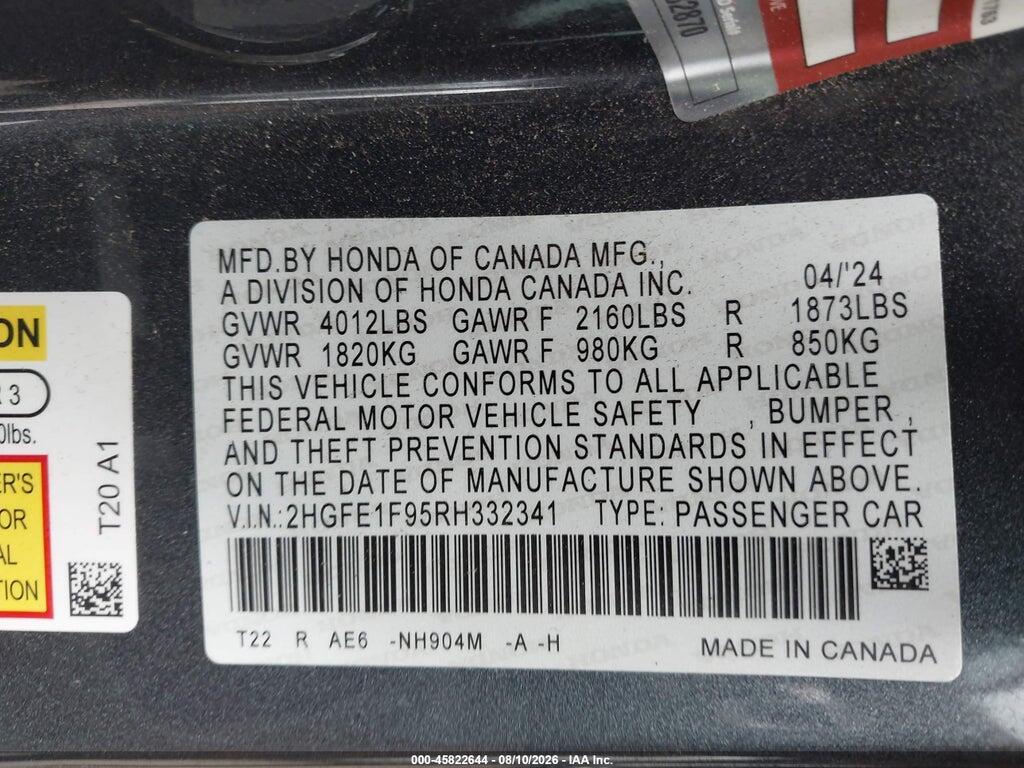 2HGFE1F95RH332341 2024 HONDA CIVIC photo no. 9