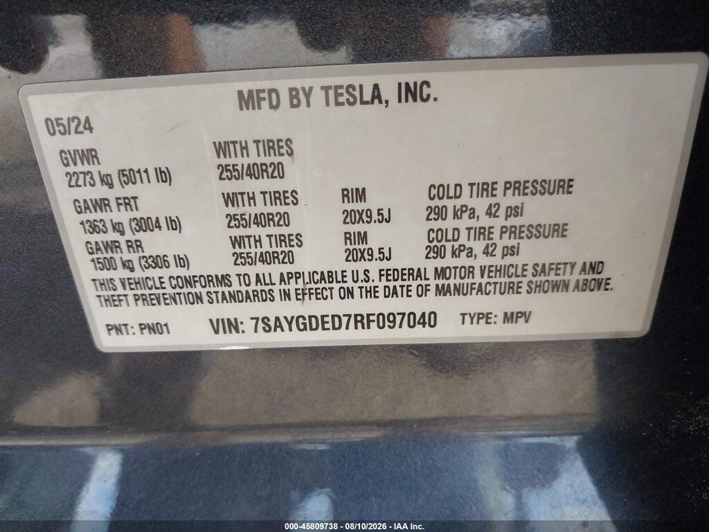 7SAYGDED7RF097040 2024 TESLA MODEL Y photo no. 9