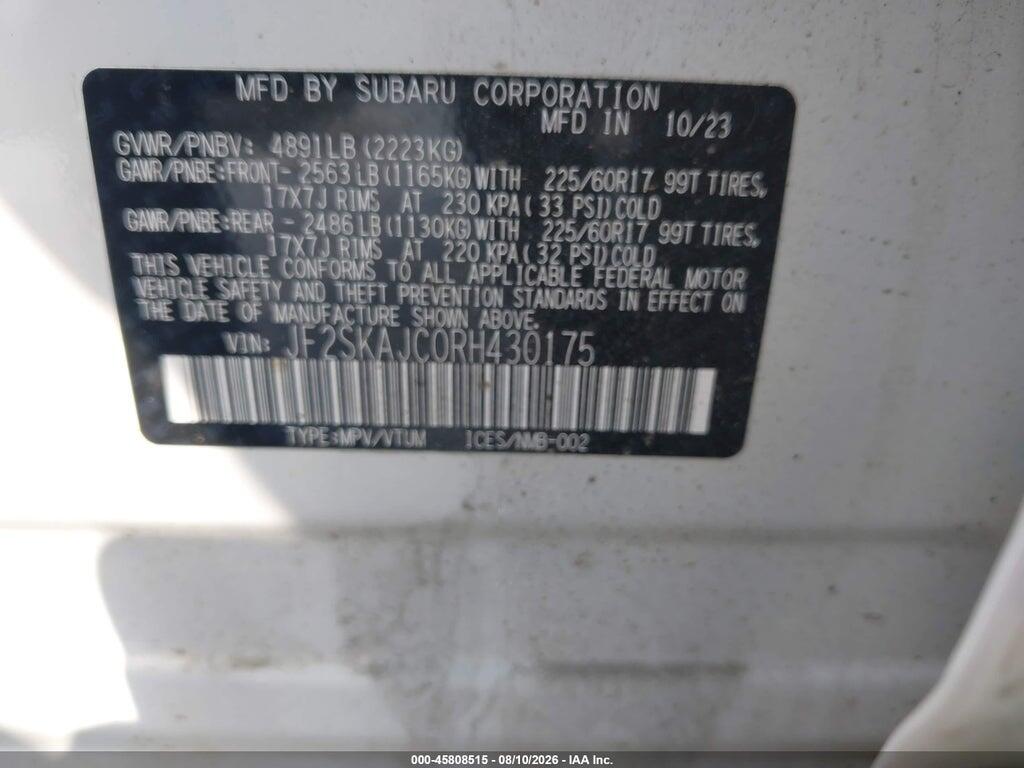 JF2SKAJC0RH430175 2024 SUBARU FORESTER photo no. 9