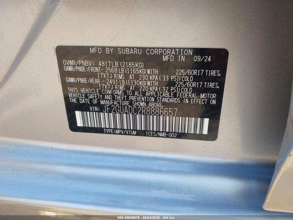 JF2GUADC2R8886657 2024 SUBARU CROSSTREK photo no. 9