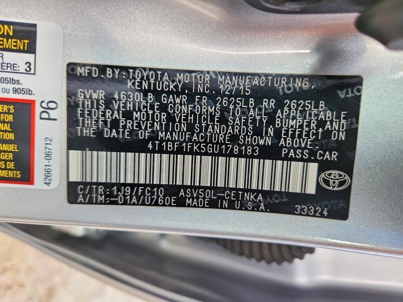 2016 TOYOTA CAMRY LE — Фото 12 из 12