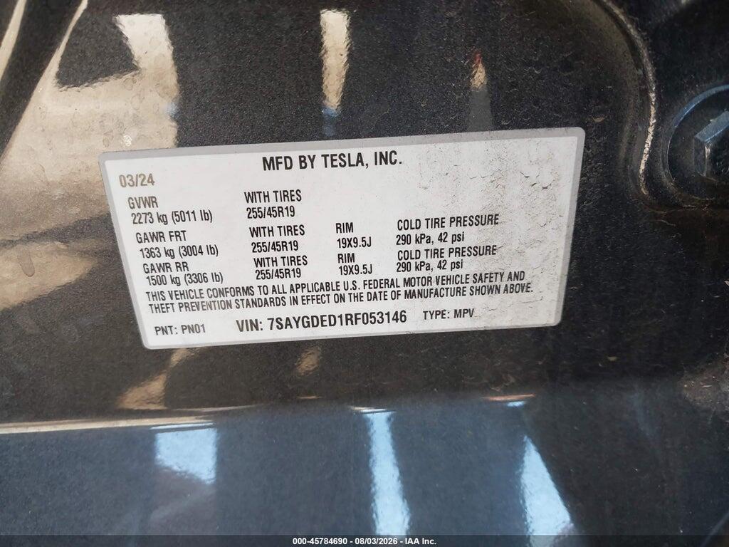 7SAYGDED1RF053146 2024 TESLA MODEL Y photo no. 9
