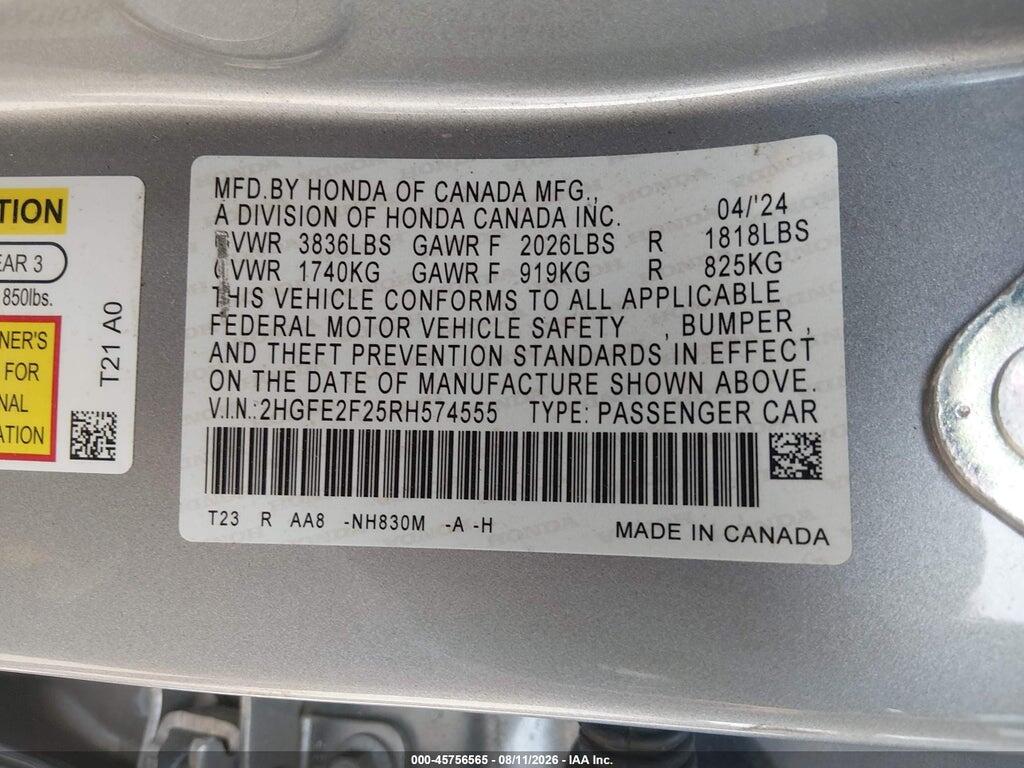 2HGFE2F25RH574555 2024 HONDA CIVIC photo no. 9
