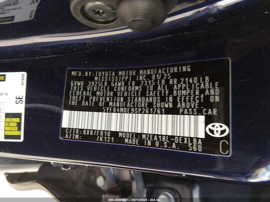 5YFB4MDE9SP261761 2025 TOYOTA COROLLA photo no. 9