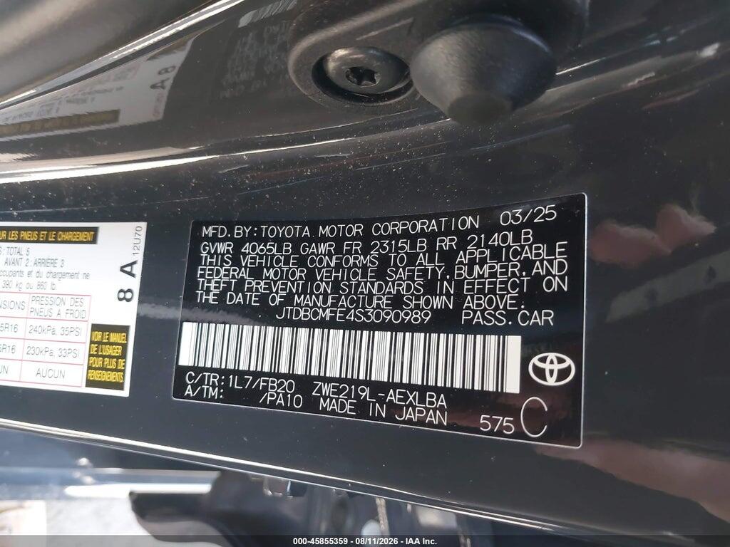 JTDBCMFE4S3090989 2025 TOYOTA COROLLA photo no. 9