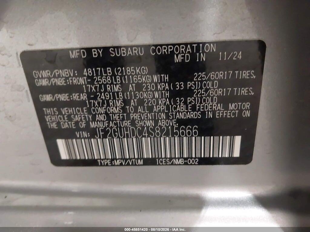 JF2GUHDC4S8215666 2025 SUBARU CROSSTREK photo no. 9
