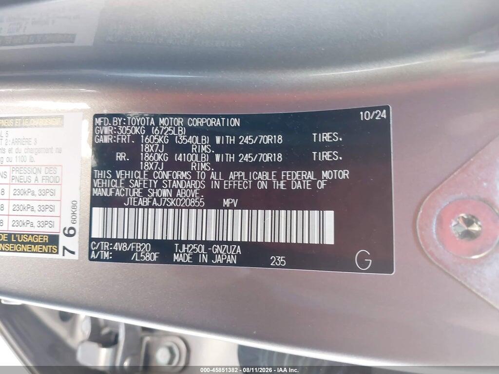 JTEABFAJ7SK020855 2025 TOYOTA LAND CRUISER photo no. 9