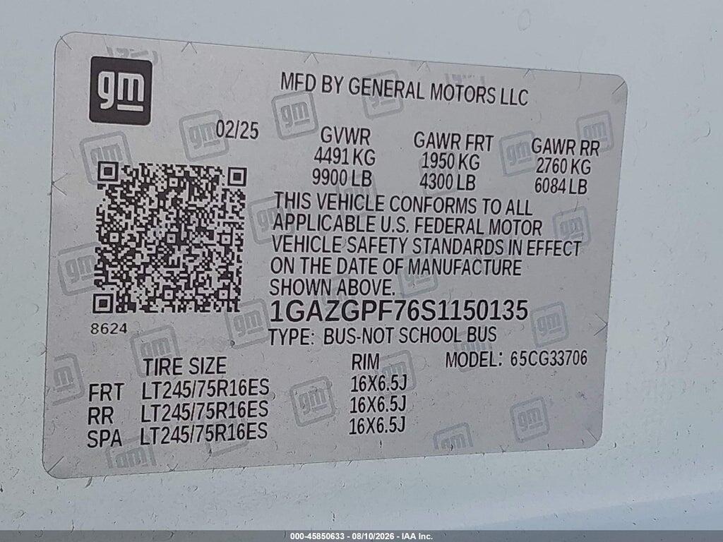 1GAZGPF76S1150135 2025 CHEVROLET EXPRESS PASSENGER photo no. 9