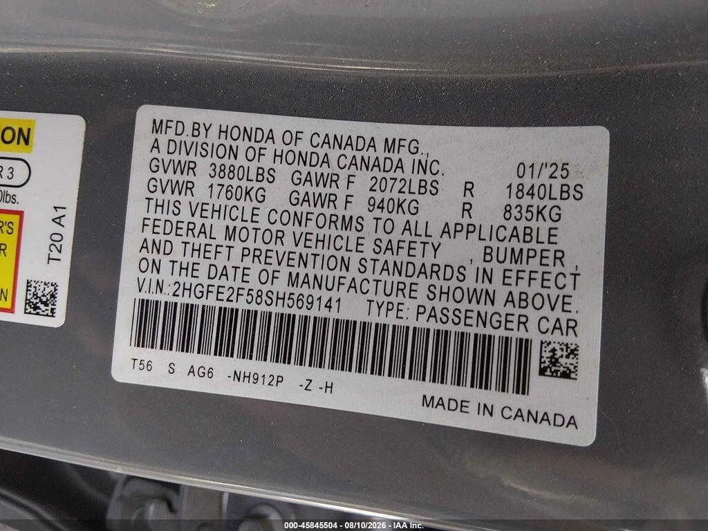 2HGFE2F58SH569141 2025 HONDA CIVIC photo no. 9