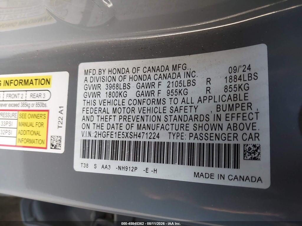 2HGFE1E5XSH471224 2025 HONDA CIVIC SI photo no. 9