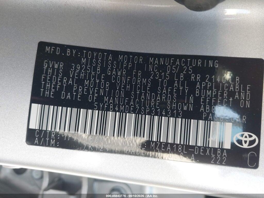 5YFB4MDE7SP314313 2025 TOYOTA COROLLA photo no. 9