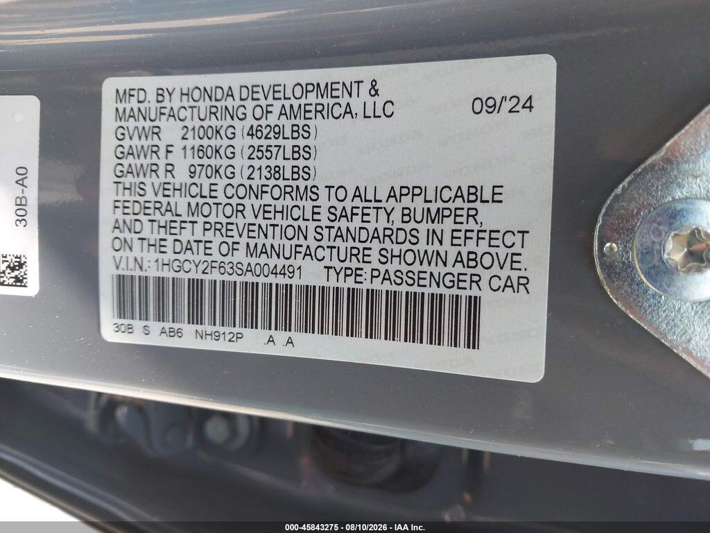 1HGCY2F63SA004491 2025 HONDA ACCORD HYBRID photo no. 9