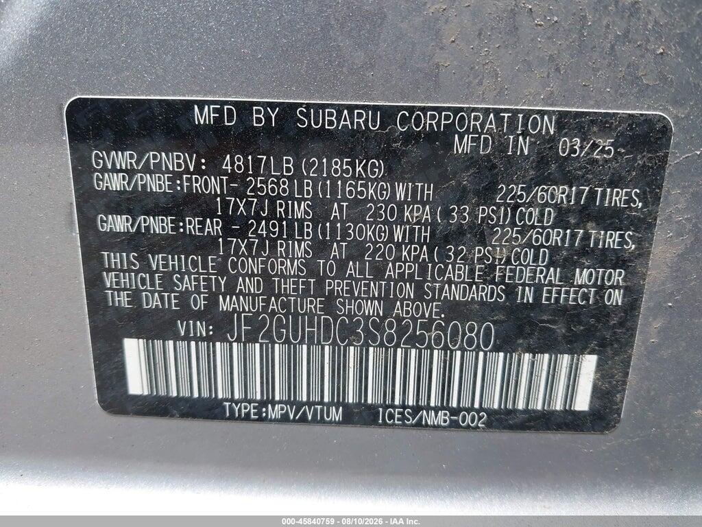 JF2GUHDC3S8256080 2025 SUBARU CROSSTREK photo no. 9