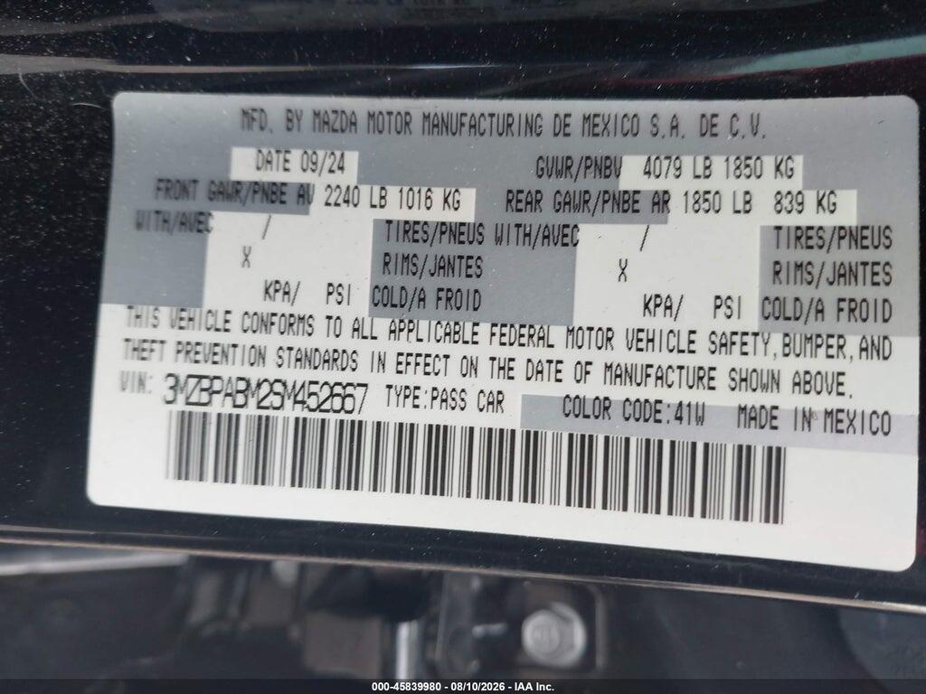 3MZBPABM2SM452667 2025 MAZDA MAZDA3 photo no. 9