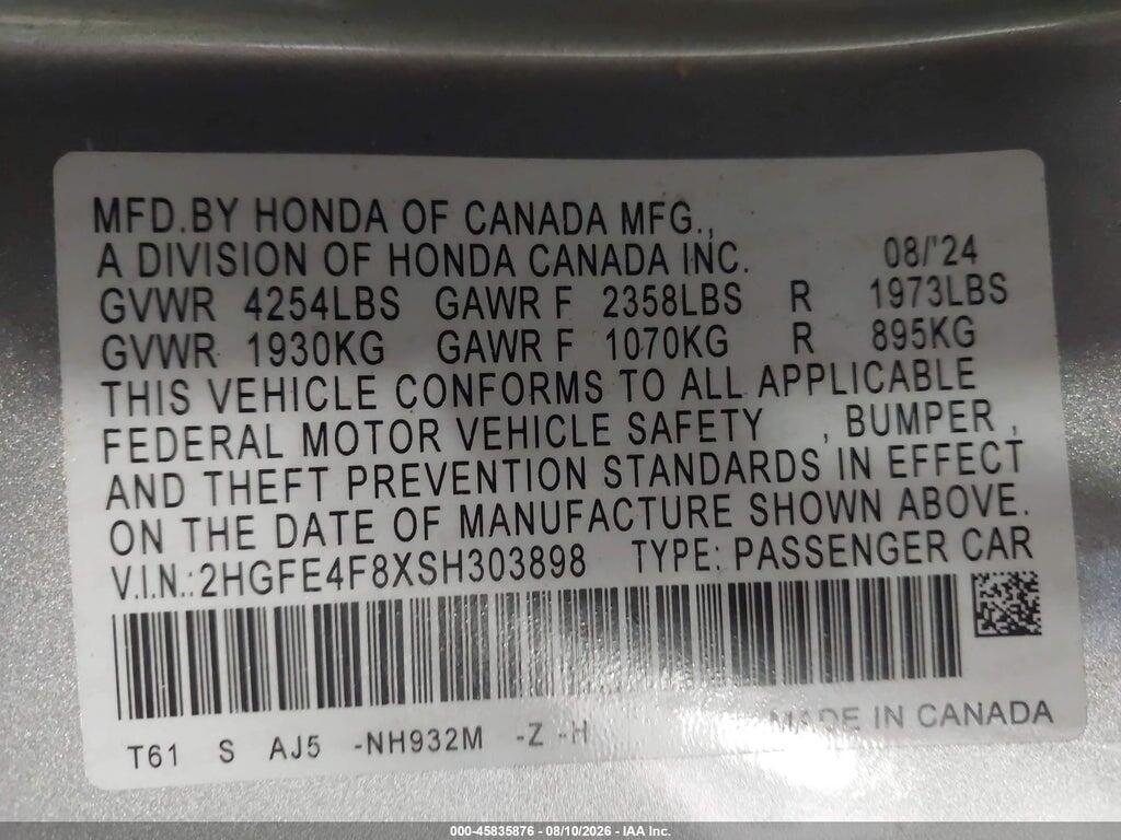 2HGFE4F8XSH303898 2025 HONDA CIVIC HYBRID photo no. 9